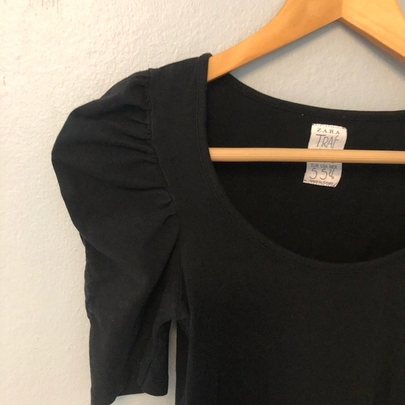 Zara Trafaluc black top poofy shoulder size small - Picture 2 of 6